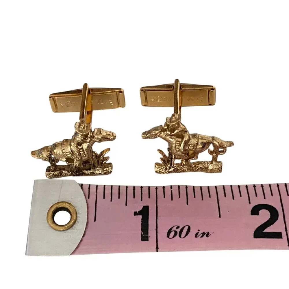 Sarah Coventry Cowboy Cufflinks Horse Gold Tone Pony Express 0.75